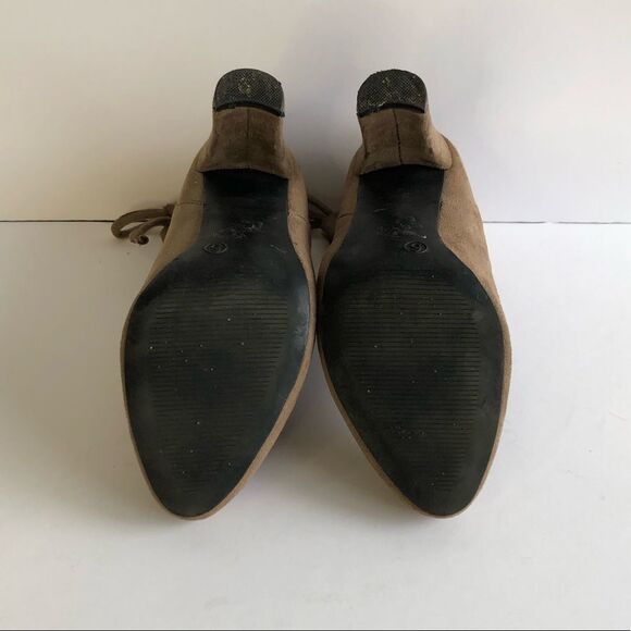 Revamped Suede Tie Up Ankle Chunky Heeled Booties Boots Heels Tan Brown - Picture 9 of 15